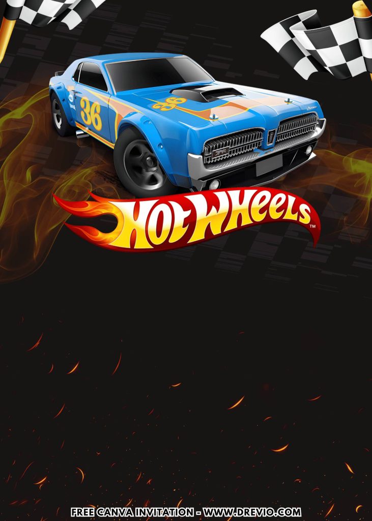 Free and Editable Classic Mustang Hot Wheels Treasure Hunt Birthday Invitation Templates Made in Canva. Customize Online for free