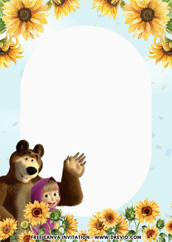 Free and Editable Lovely Cute Masha And Bear Invitation Templates Made in Canva. Customize Online for free