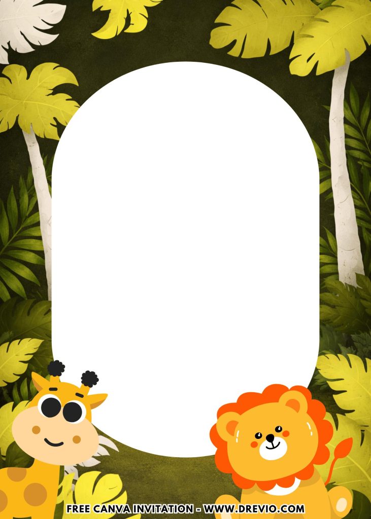 Free and Editable Lovely Safari Party Animal Lion and Giraffe Birthday Invitation Templates Made in Canva. Customize Online for free