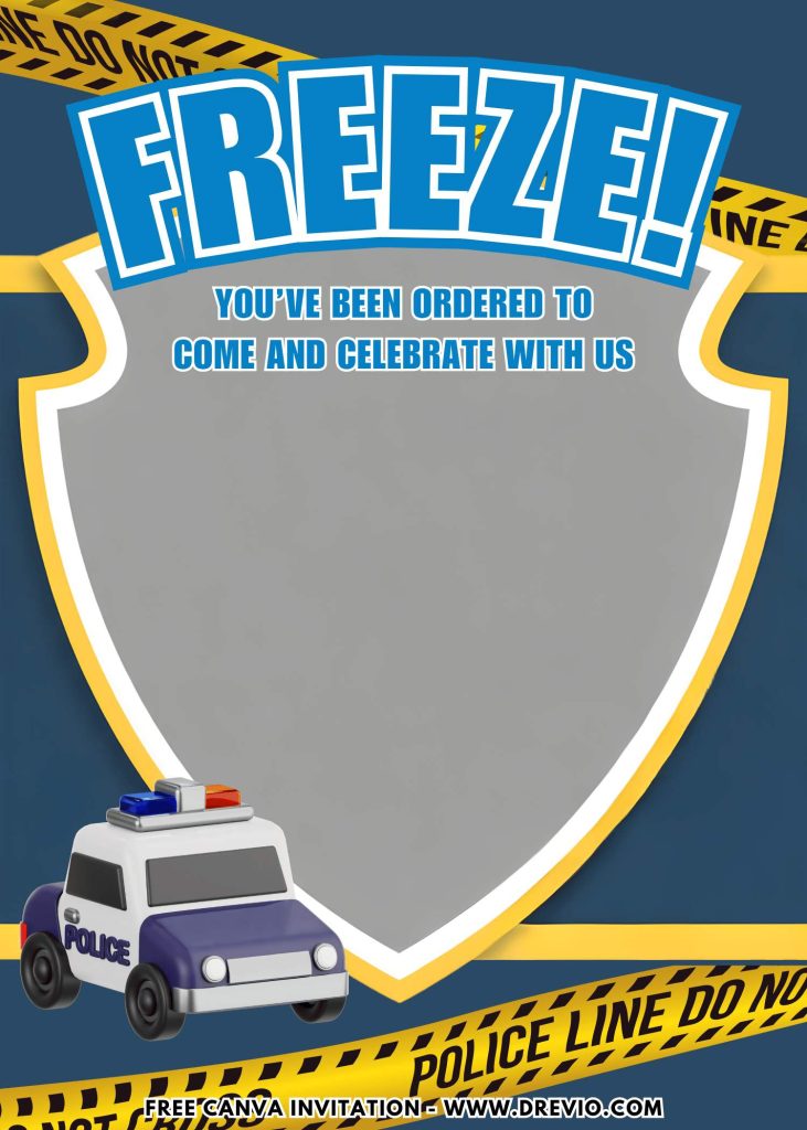 Free and Editable Police Car Birthday Birthday Invitation Templates Made in Canva. Customize Online for free