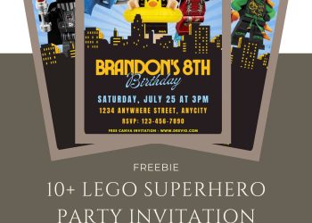 Free and Editable Awesome Lego Superhero Invitation Templates Made in Canva. Customize Online for free