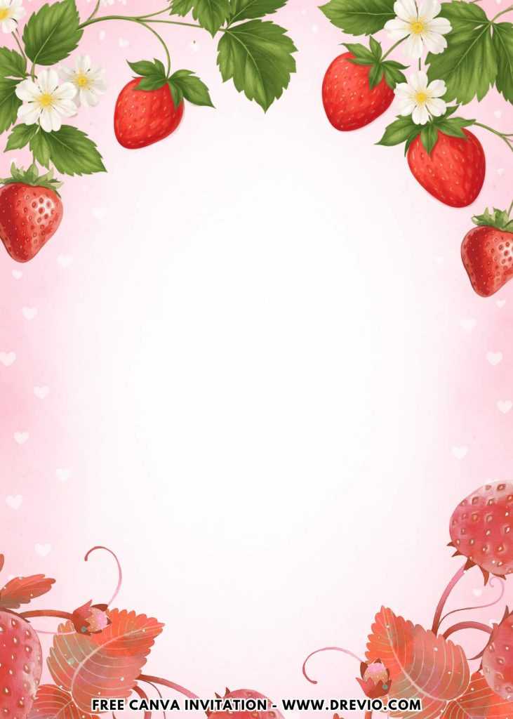Free and Editable Lovely Strawberry 1st Birthday Invitation Templates Made in Canva. Customize Online for free