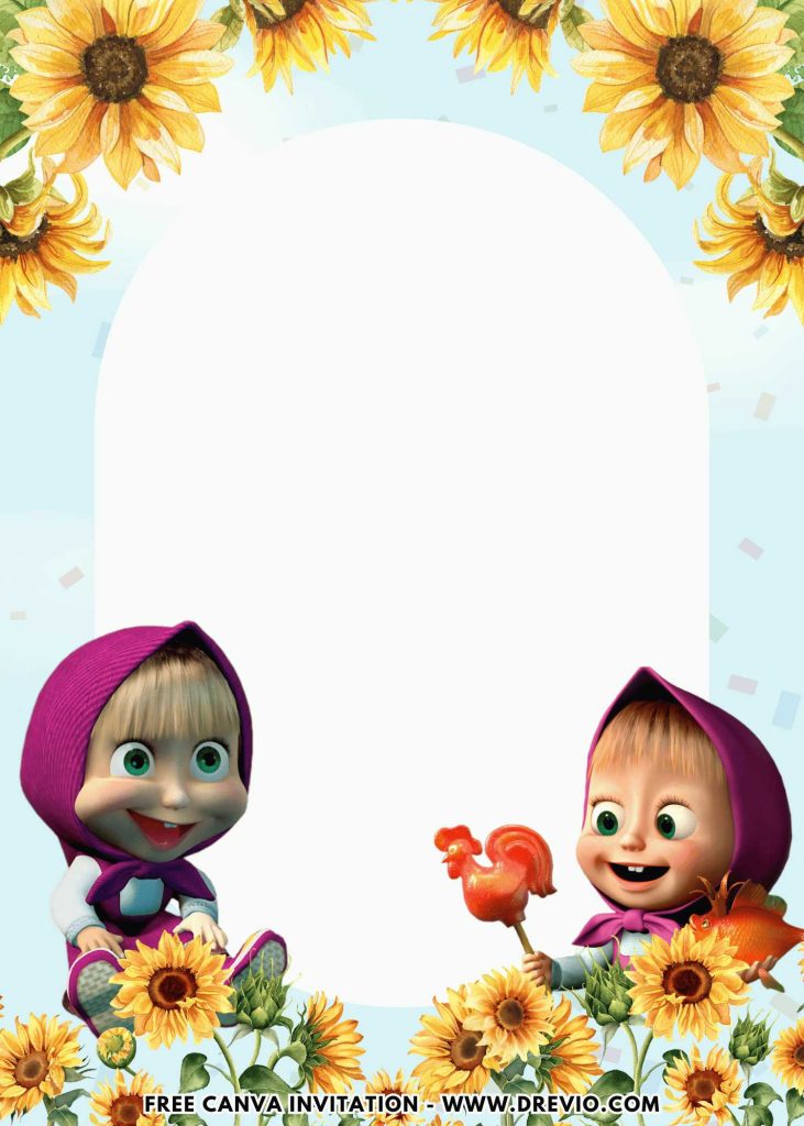 masha bear birthday invite canva template