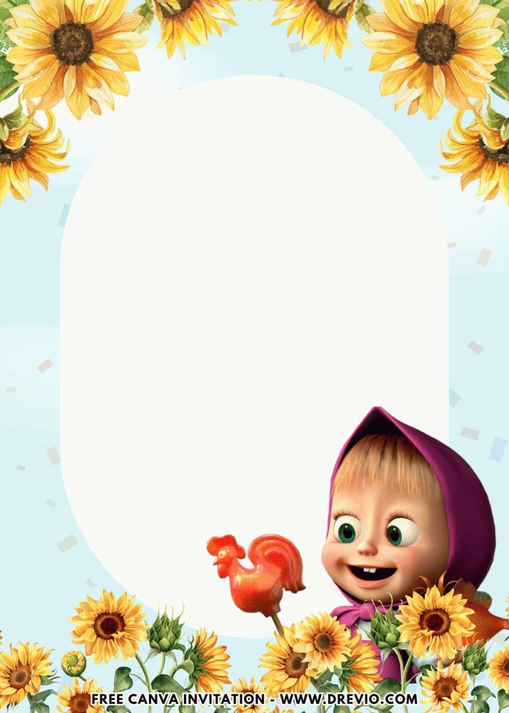 Free and Editable Happy Masha And Bear Invitation Templates Made in Canva. Customize Online for free