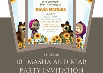 Free and Editable Masha And Bear Invitation Templates Made in Canva. Customize Online for free