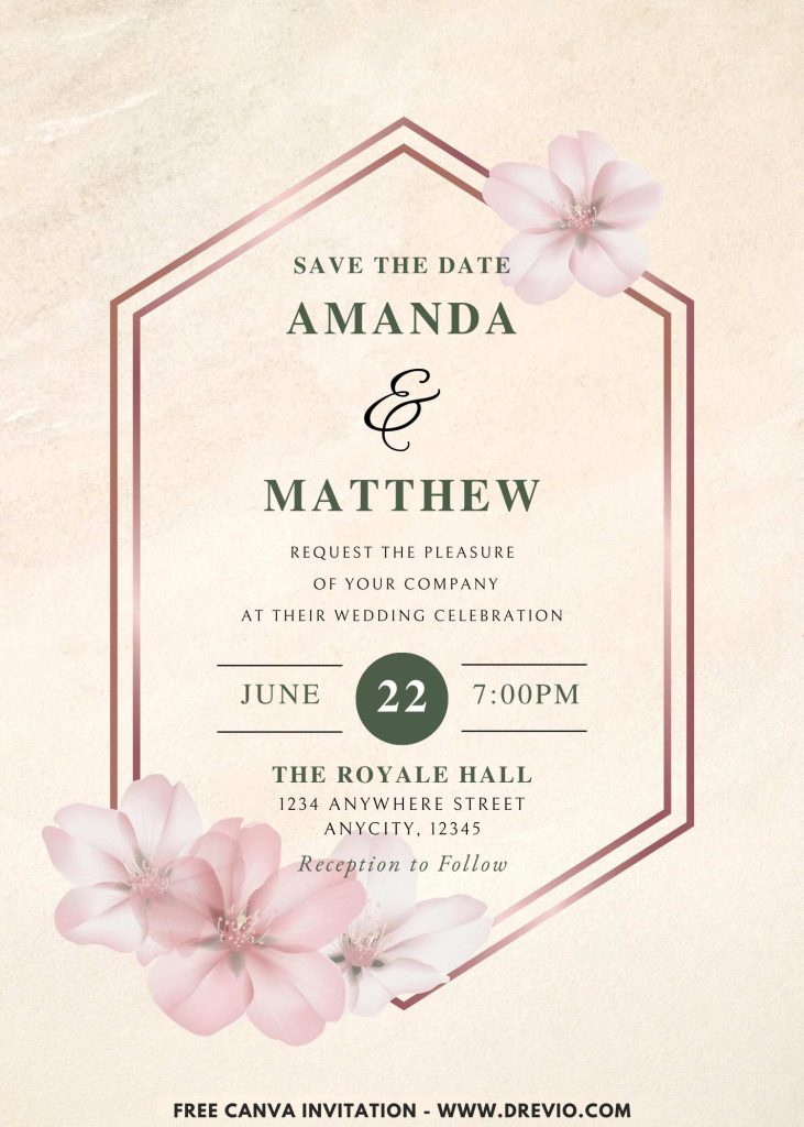 modern sakura geometric wedding invitation template canva