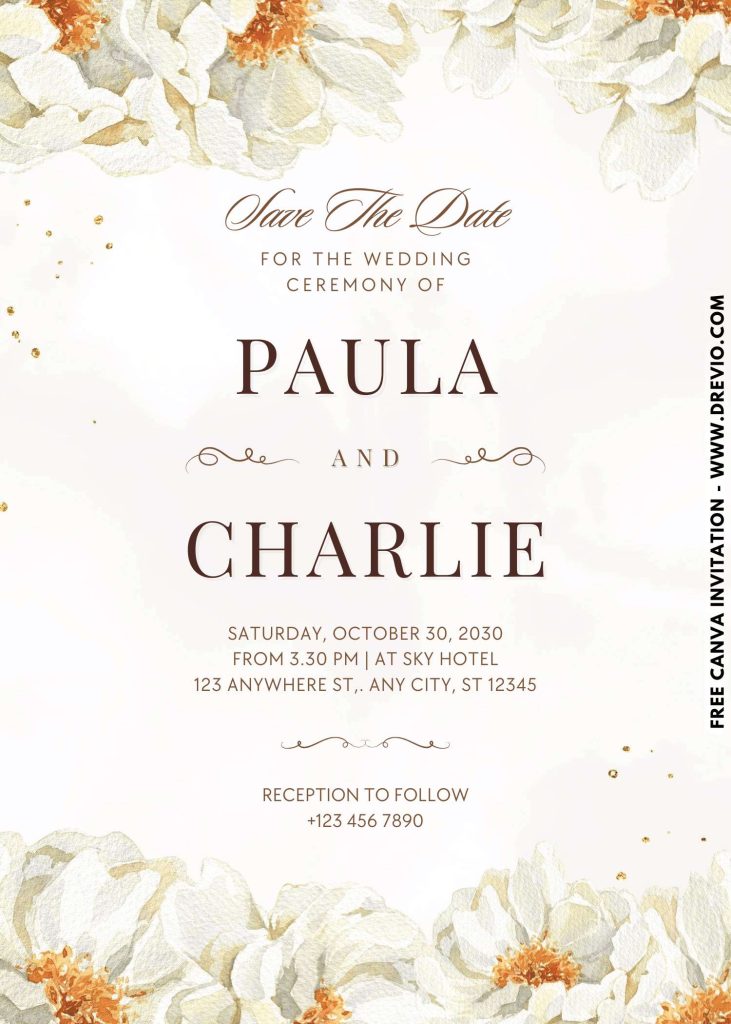 modern white floral wedding invite free download