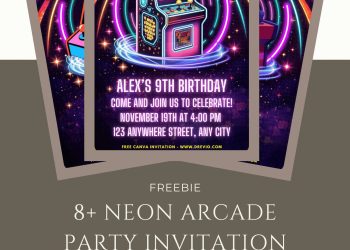 Free and Editable Fun Neon Arcade Invitation Templates Made in Canva. Customize Online for free