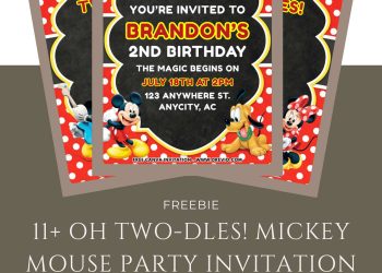 Free and Editable Oh Twodles Mickey Mouse Invitation Templates Made in Canva. Customize Online for free