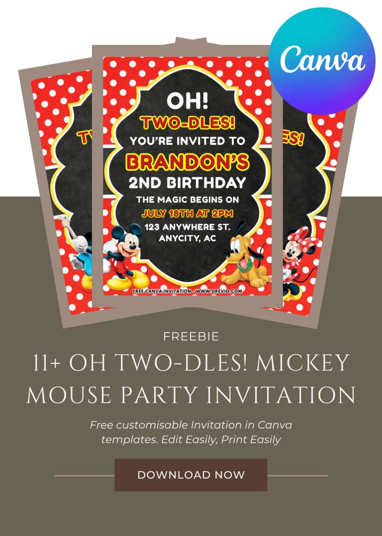 Free and Editable Oh Twodles Mickey Mouse Invitation Templates Made in Canva. Customize Online for free