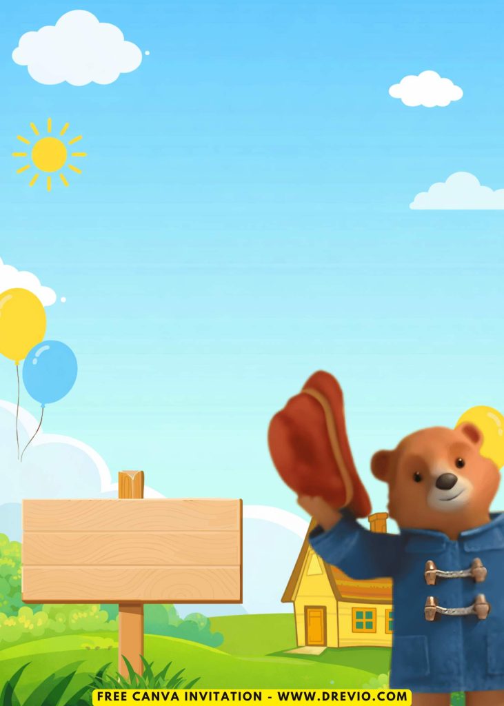 Free and Editable Lovely Paddington Bear Invitation Templates Made in Canva. Customize Online for free