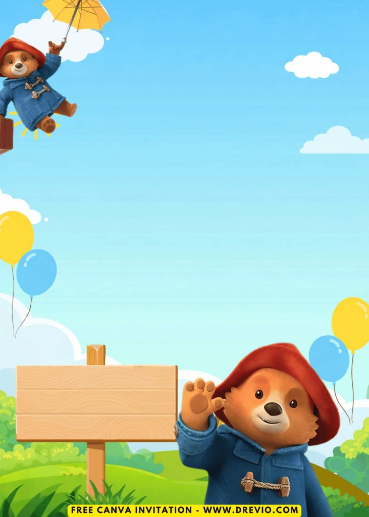 Free and Editable Adorable Paddington Bear Invitation Templates Made in Canva. Customize Online for free
