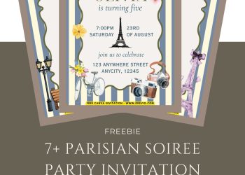 Free and Editable Chic Vintage Paris Eiffel Tower Theme Invitation Templates Made in Canva. Customize Online for free