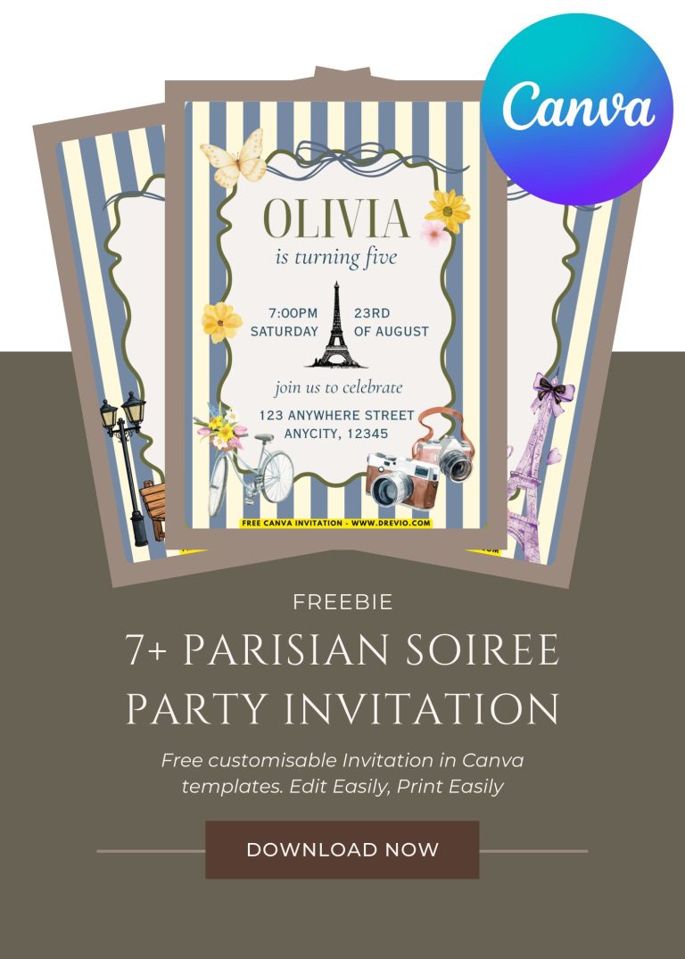 Free and Editable Chic Vintage Paris Eiffel Tower Theme Invitation Templates Made in Canva. Customize Online for free