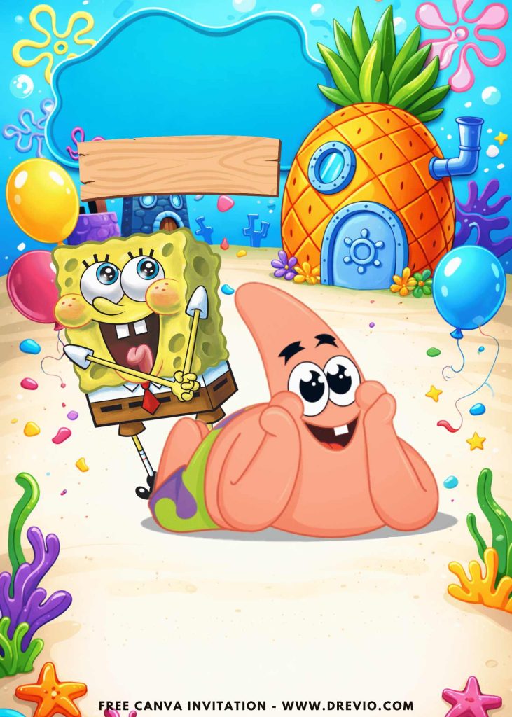 Free and Editable Lovely Patrick SpongeBob Birthday Cutes Invitation Templates Made in Canva. Customize Online for free