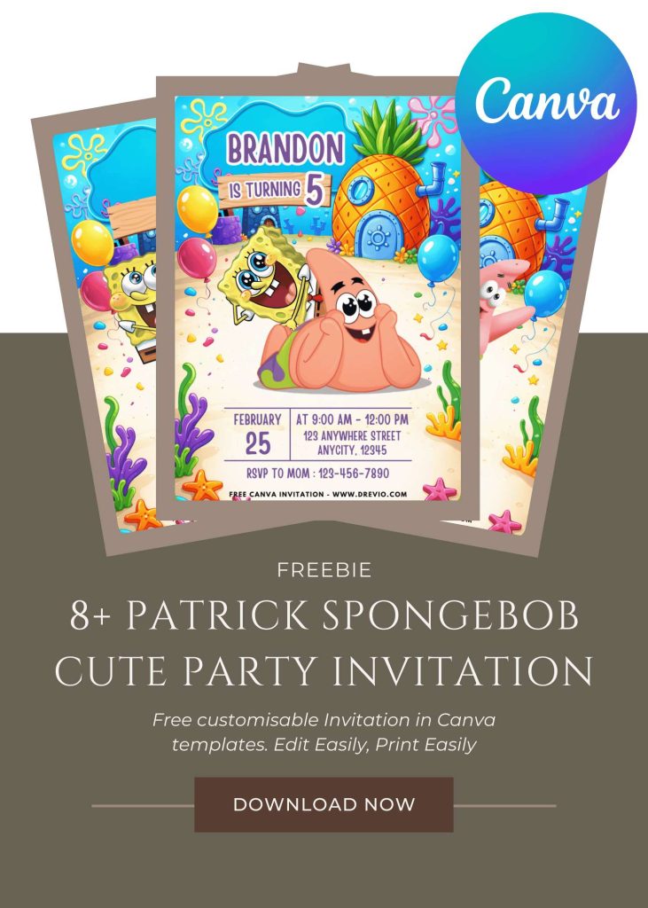 Bikini Bottom Patrick SpongeBob Birthday Cute - Free Printable