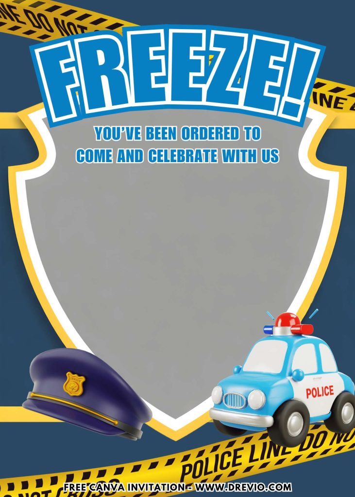 Free and Editable Police Patrol Car Birthday Birthday Invitation Templates Made in Canva. Customize Online for free