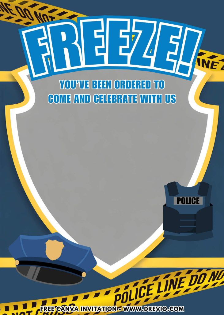 Free and Editable Awesome Police Birthday Birthday Invitation Templates Made in Canva. Customize Online for free