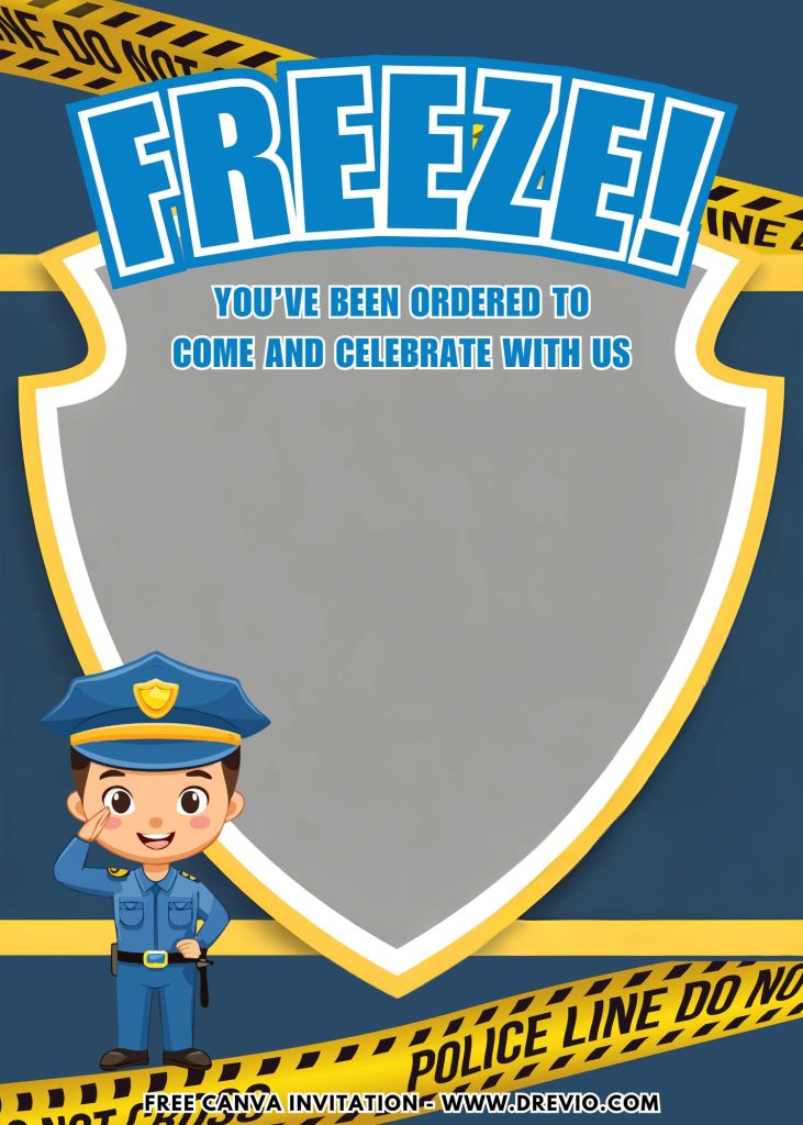 Free and Editable Adorable Police Officer Birthday Birthday Invitation Templates Made in Canva. Customize Online for free