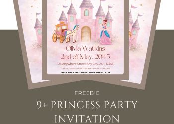 Free and Editable Princess Castle and Carriage Birthday Invitation Templates Made in Canva. Customize Online for free