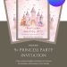 Free and Editable Princess Castle and Carriage Birthday Invitation Templates Made in Canva. Customize Online for free