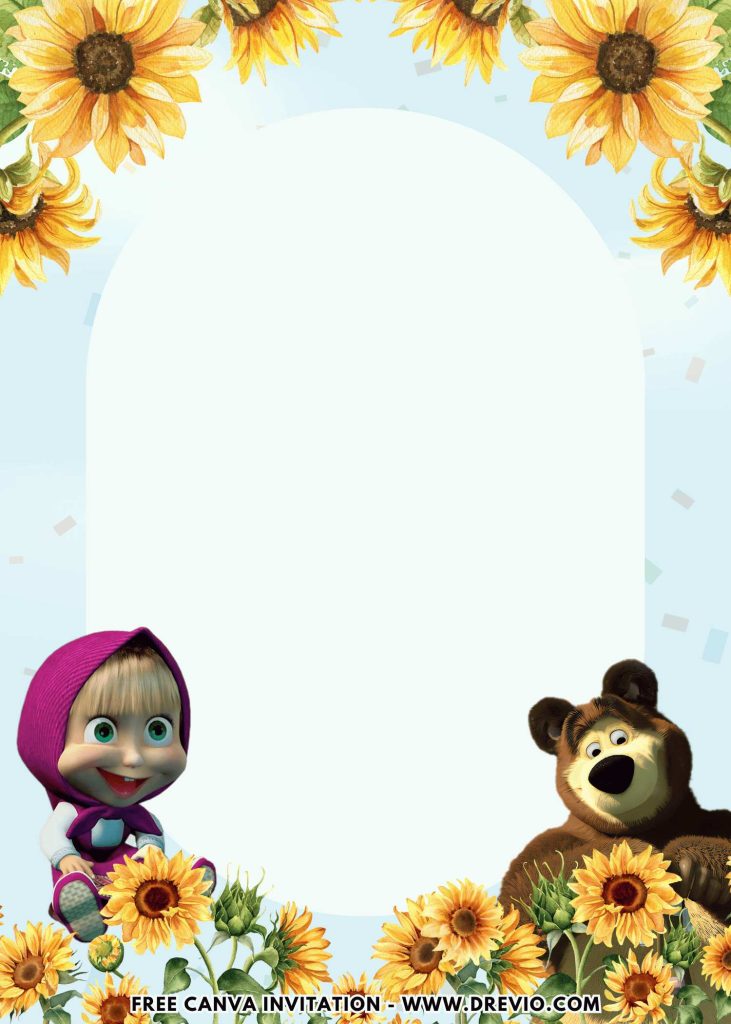 Free and Editable Masha on a Bike with the Bear Invitation Templates Made in Canva. Customize Online for free