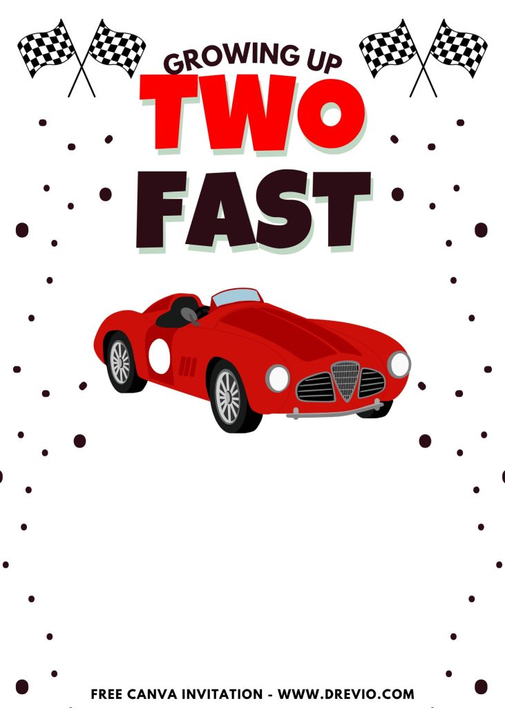 Free and Editable Classic Race Car 2 Fast 2 Furious Invitation Templates Made in Canva. Customize Online for free
