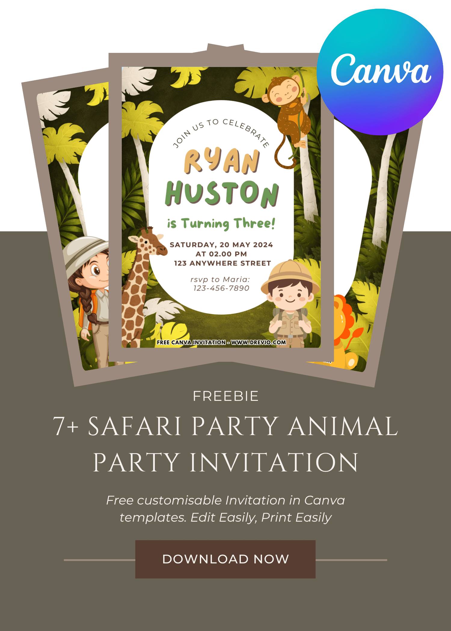 Free and Editable Safari Birthday Invitation Templates Made in Canva. Customize Online for free