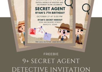 Free and Editable Adorable Little Detective Mystery Invitation Templates Made in Canva. Customize Online for free