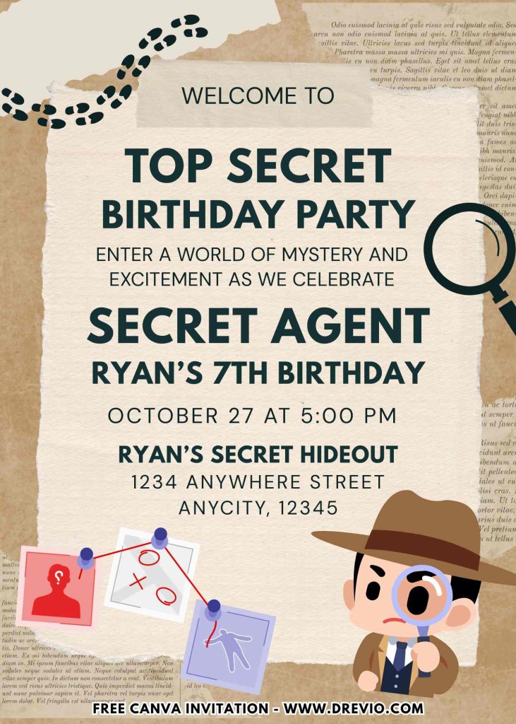Free and Editable Little Detective Mystery Invitation Templates Made in Canva. Customize Online for free