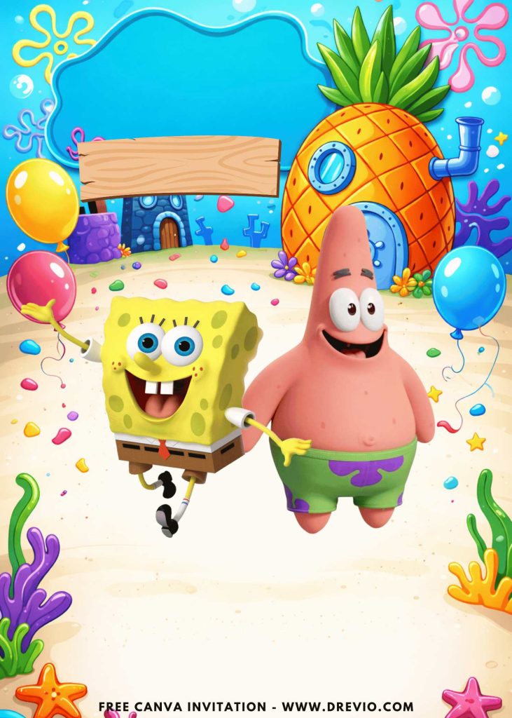 Free and Editable Adorable Patrick SpongeBob Birthday Cutes Invitation Templates Made in Canva. Customize Online for free