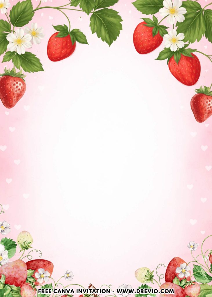Free and Editable Sweet Strawberry 1st Birthday Invitation Templates Made in Canva. Customize Online for free