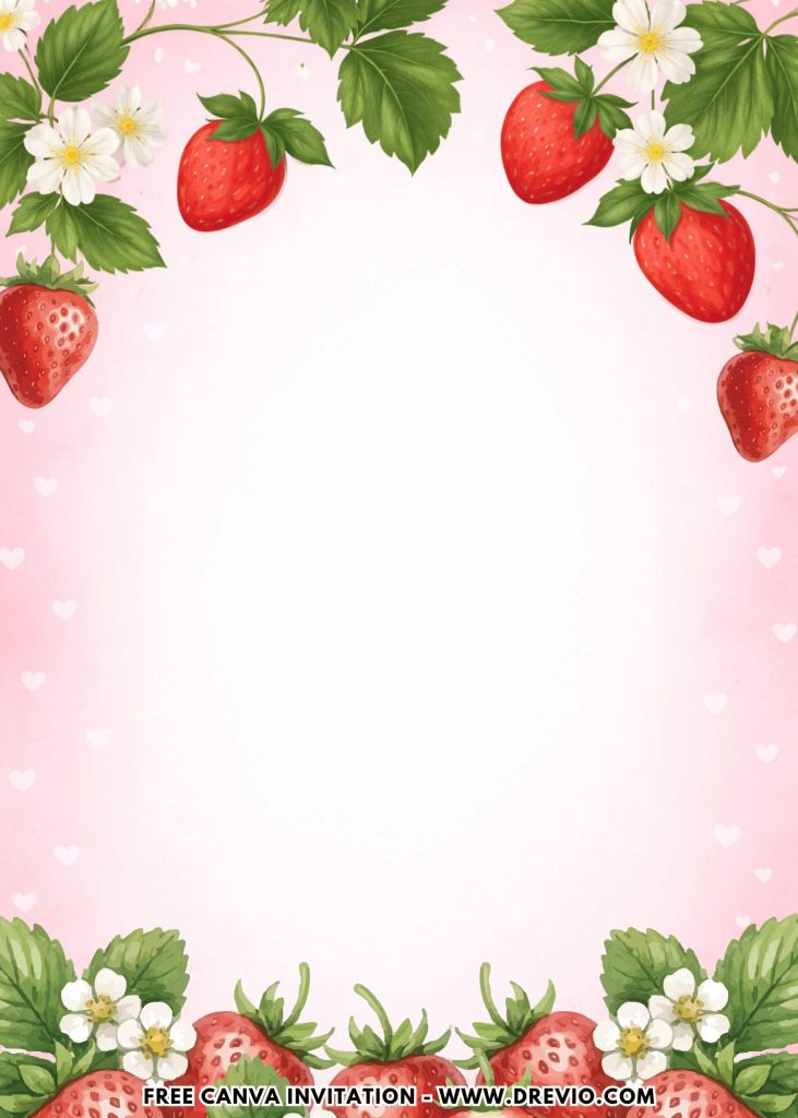 Free and Editable Beautiful Strawberry 1st Birthday Invitation Templates Made in Canva. Customize Online for free
