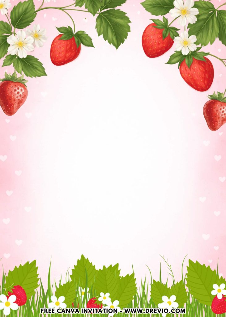 Free and Editable Cute Strawberry 1st Birthday Invitation Templates Made in Canva. Customize Online for free