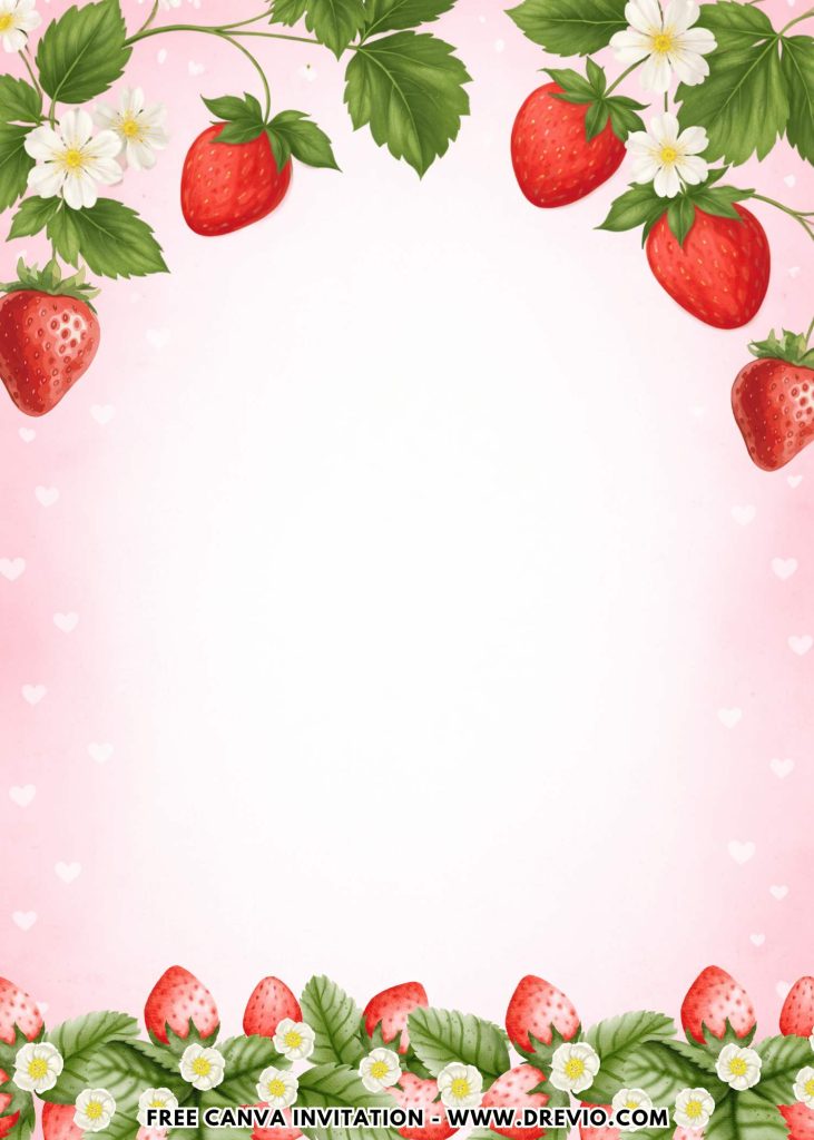 Free and Editable Fresh Strawberry 1st Birthday Invitation Templates Made in Canva. Customize Online for free