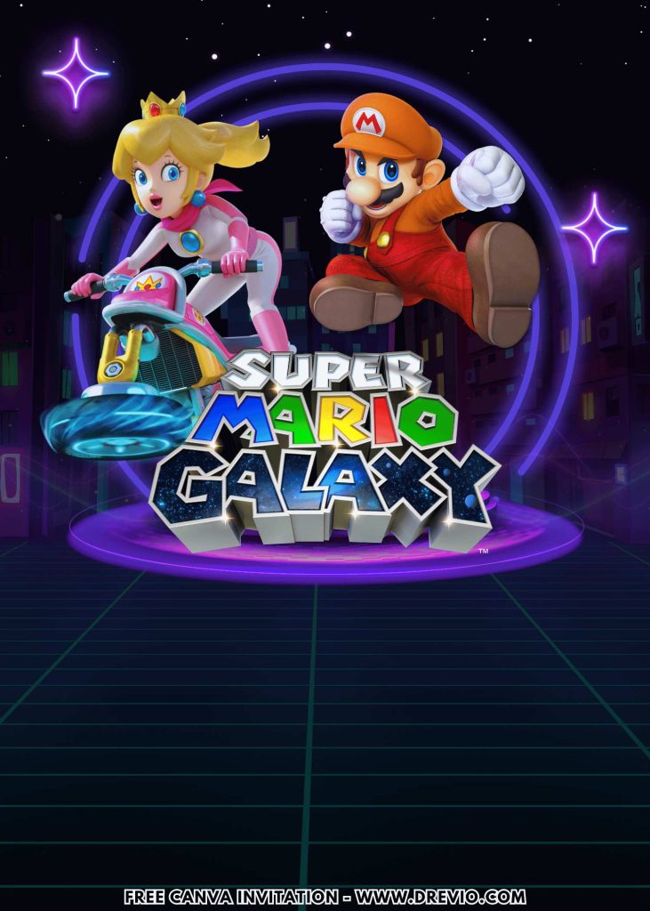Free and Editable Super Mario and Princess Peach Invitation Templates Made in Canva. Customize Online for free