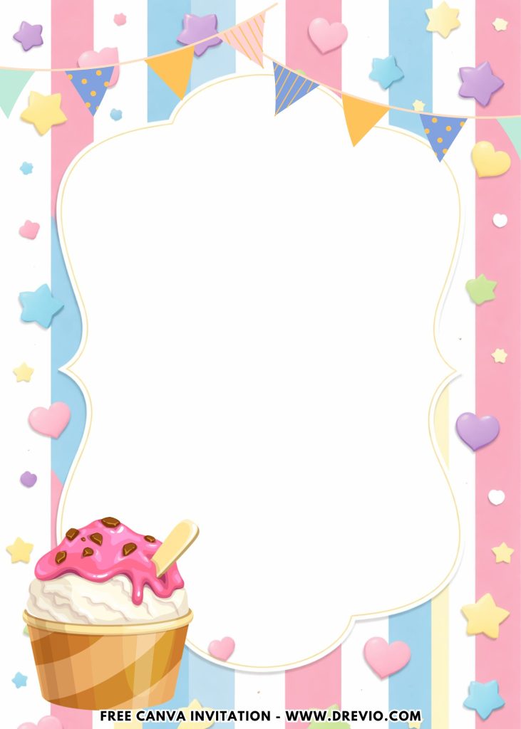 Free and Editable Sweet Pink Strawberry Ice Cream Invitation Templates Made in Canva. Customize Online for free