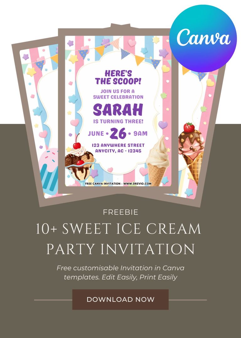 Free and Editable Sweet Ice Cream Invitation Templates Made in Canva. Customize Online for free