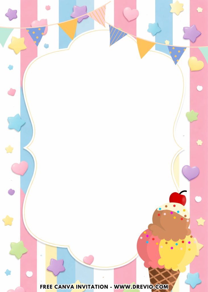Free and Editable Sweet Ice Cream Neapolitan Invitation Templates Made in Canva. Customize Online for free