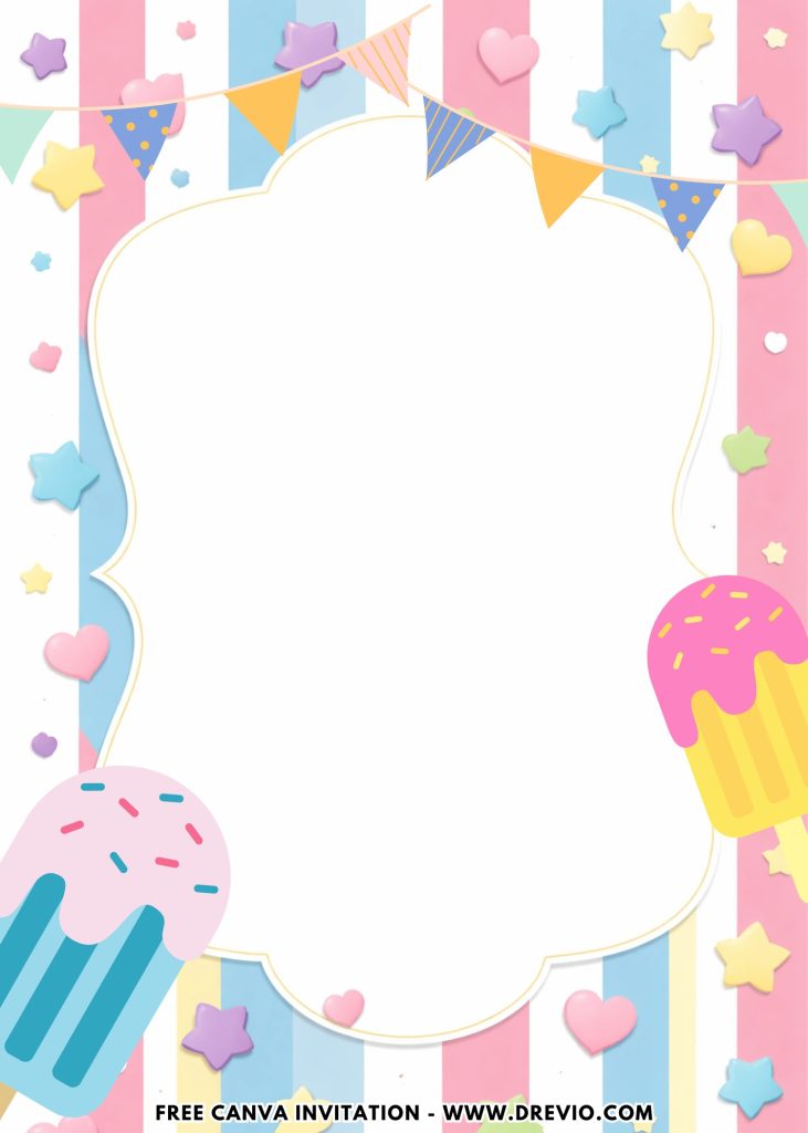 Free and Editable Colorful Stars Sweet Ice Cream Invitation Templates Made in Canva. Customize Online for free