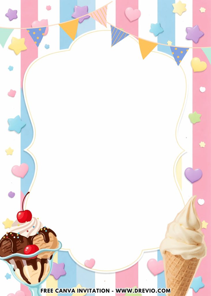 Free and Editable Lovely Cute Sweet Ice Cream Strawberry Chocolate Invitation Templates Made in Canva. Customize Online for free