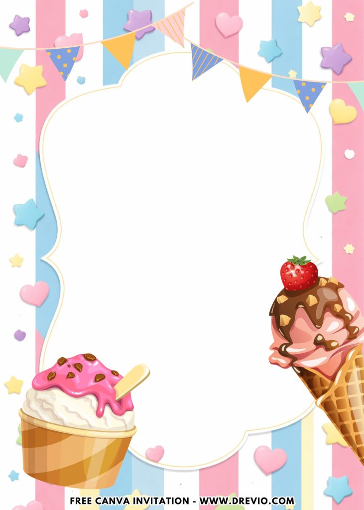 Free and Editable Sweet Ice Cream Strawberry Chocolate Invitation Templates Made in Canva. Customize Online for free