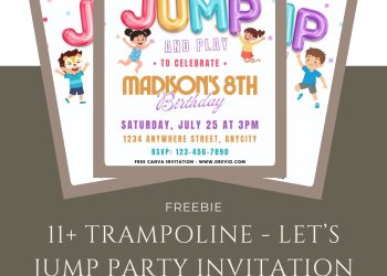 Free and Editable Colorful Let's Jump Trampoline Park Invitation Templates Made in Canva. Customize Online for free