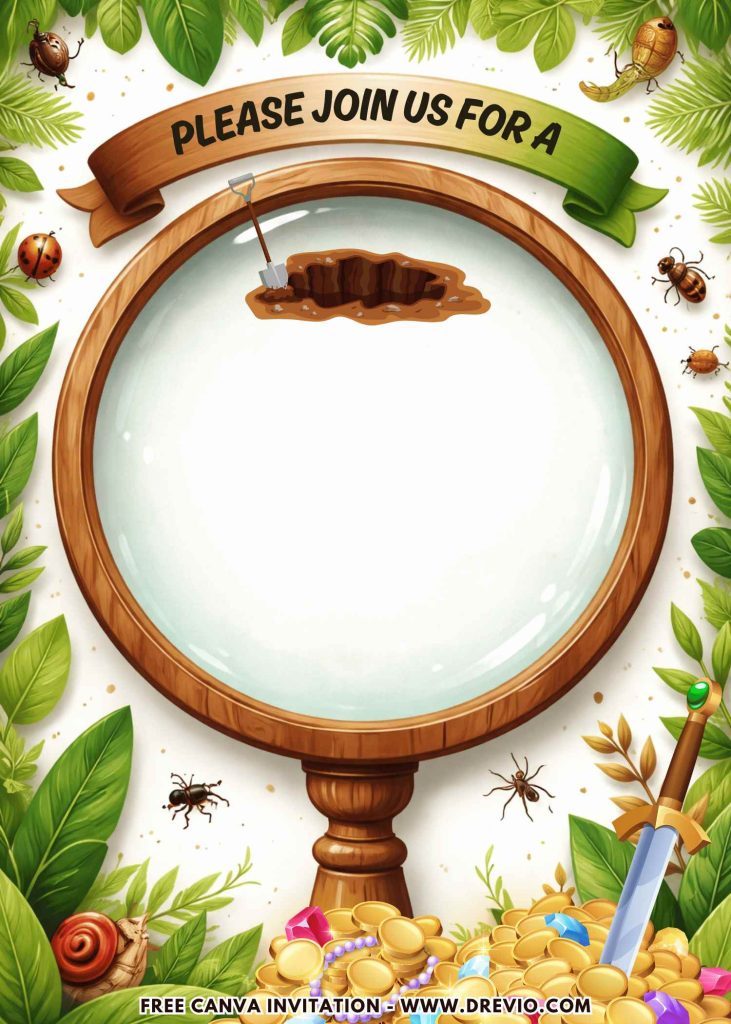 Free and Editable Adorable Backyard Treasure Hunt Invitation Templates Made in Canva. Customize Online for free