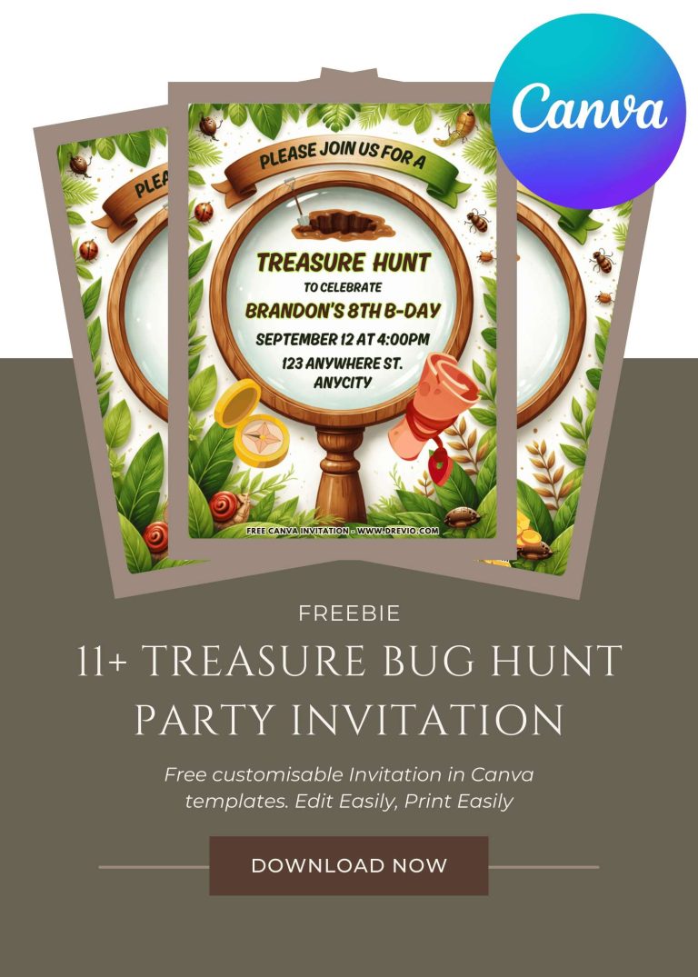 Free and Editable Backyard Treasure Hunt Invitation Templates Made in Canva. Customize Online for free