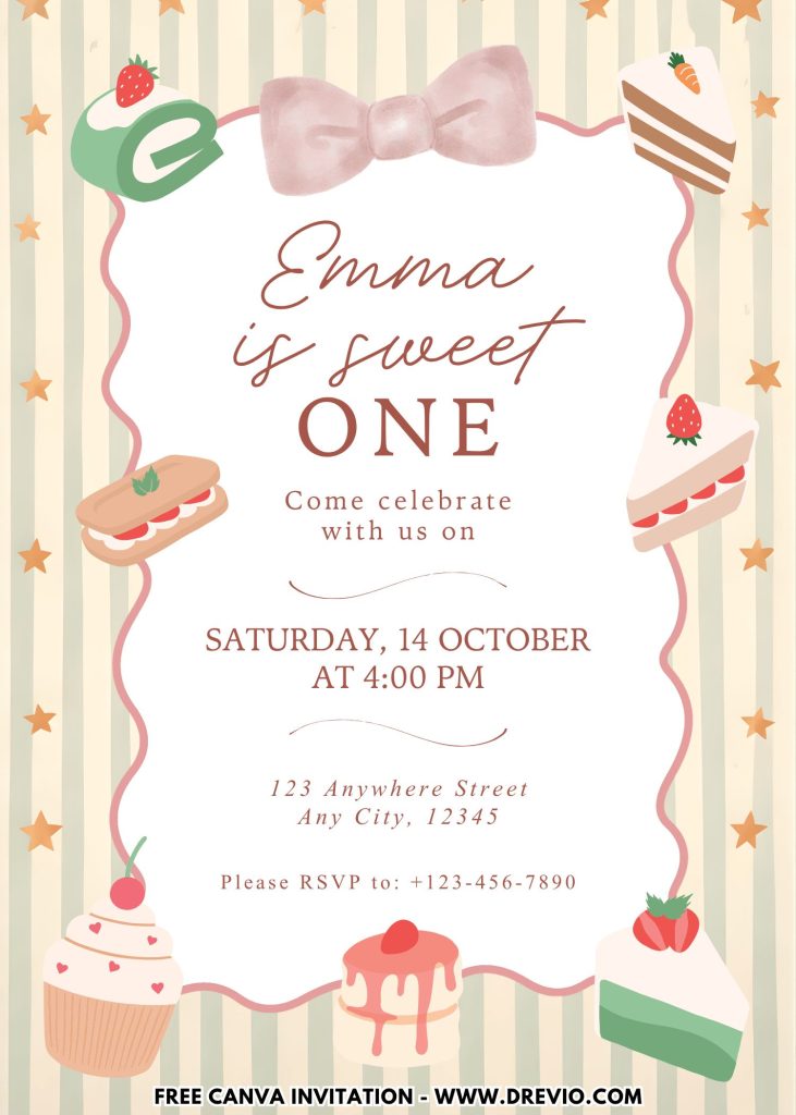 Free and Editable Sweet One Birthday Invitation Templates Made in Canva. Customize Online for free