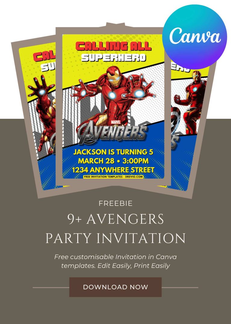 Free and Editable Avengers Birthday Invitation Templates Made in Canva. Customize Online for free