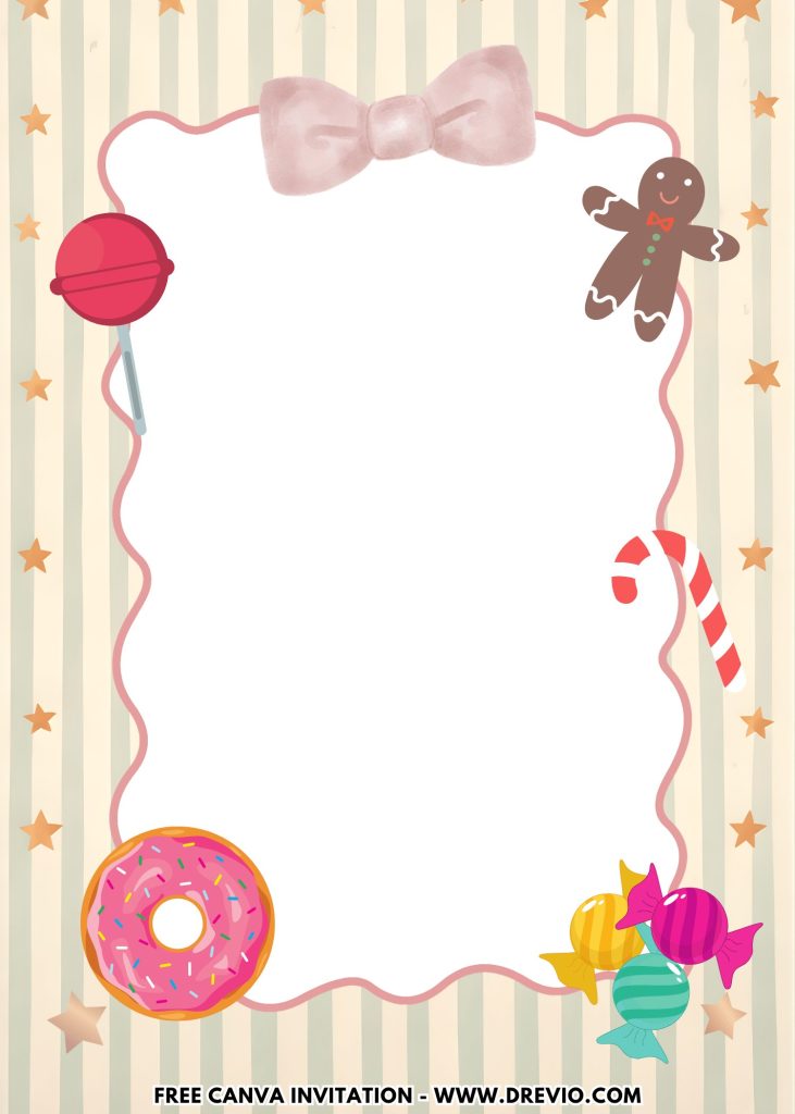Free and Editable Donut and Candy Sweet One Birthday Invitation Templates Made in Canva. Customize Online for free