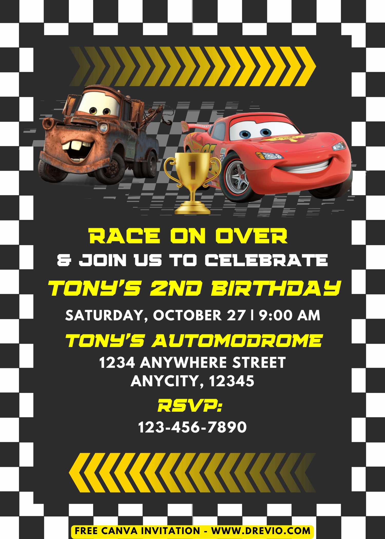 Free and Editable Lightning McQueen Birthday Invitation Templates Made in Canva. Customize Online for free