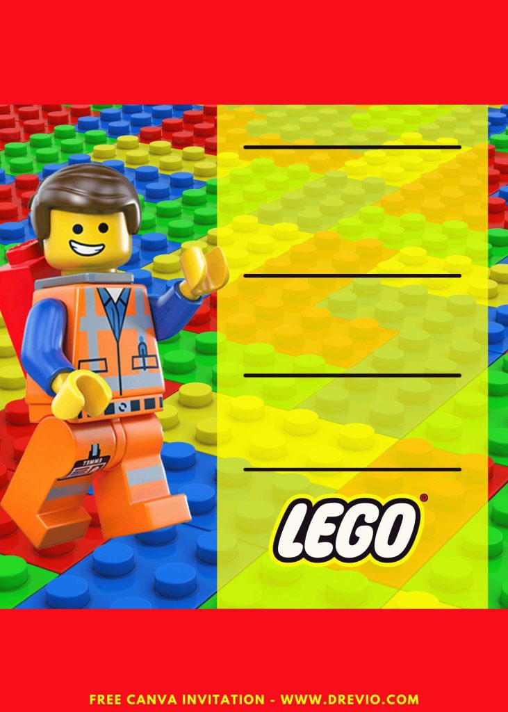 Free and Editable Awesome LEGO Construction Worker Birthday Invitation Templates Made in Canva. Customize Online for free